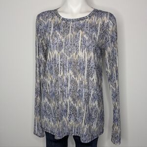 LOGO Layers Blue Tan White Sheer Mesh Long Sleeve Top S